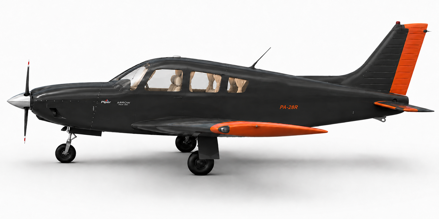 PA-28R aircraft in hangar-style studio view