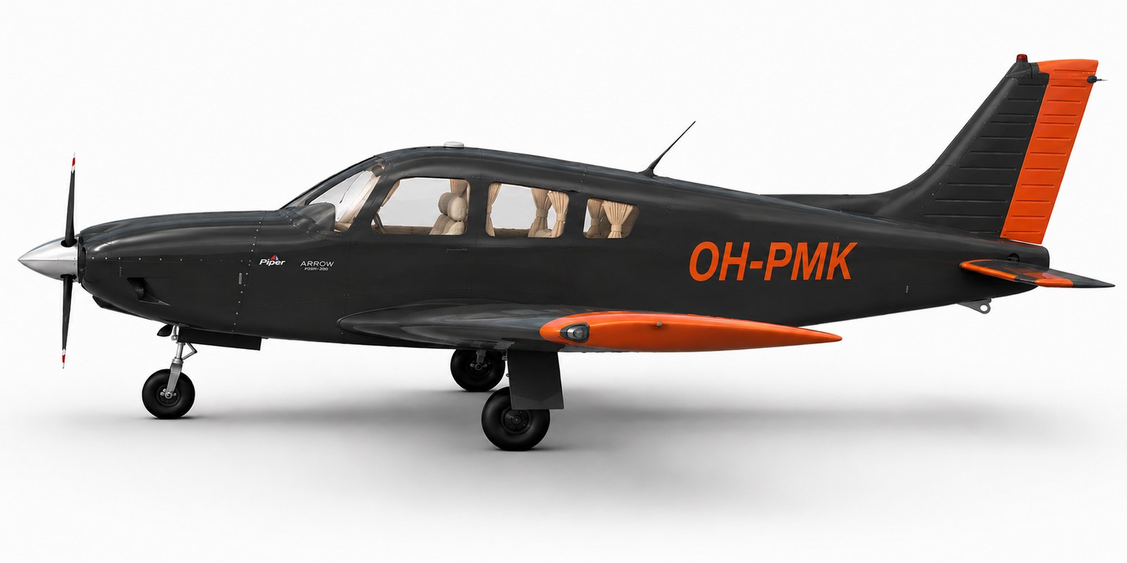 Piper aircraft in hangar-style studio view